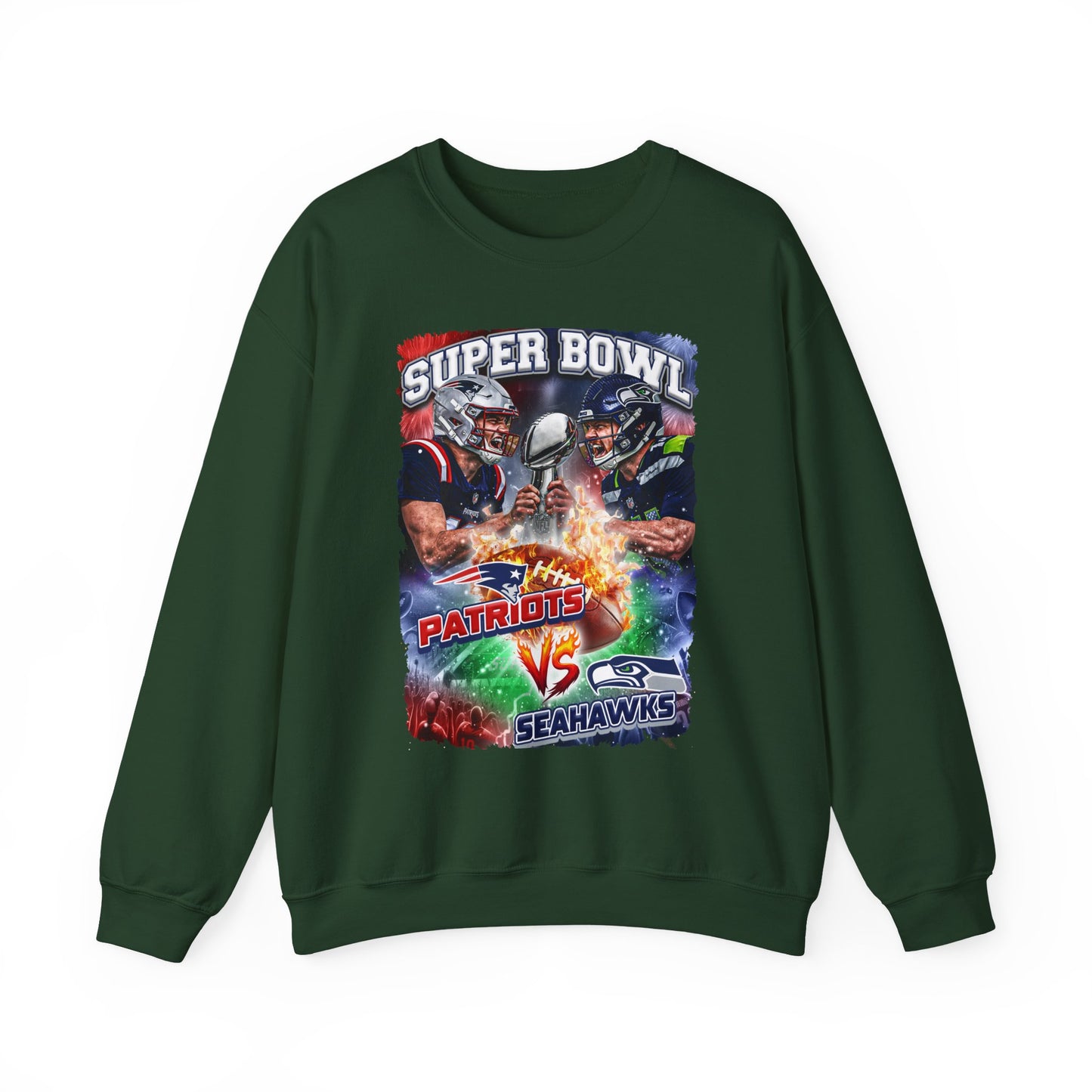 Super Bowl Patriots vs Seahawks Crewneck Sweatshirt - Football Game Day Fan Pullover