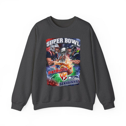 Super Bowl Patriots vs Seahawks Crewneck Sweatshirt - Football Game Day Fan Pullover