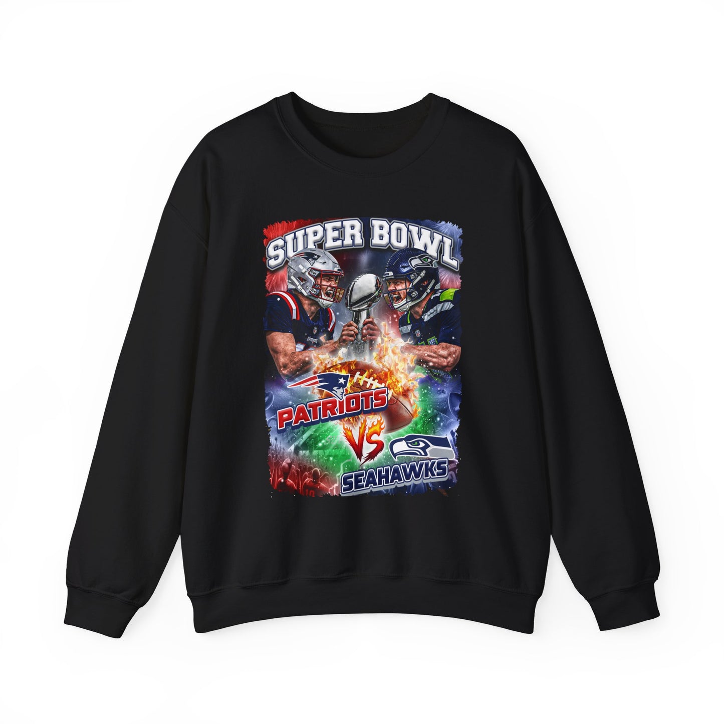 Super Bowl Patriots vs Seahawks Crewneck Sweatshirt - Football Game Day Fan Pullover