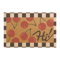 Cherry Hi! Doormat — Retro Check Border Welcome Mat