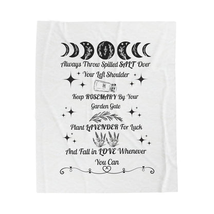 Boho Velvet Throw Blanket with Positive Affirmation Quotes, Cozy Home Decor, Gift for Her, Astrology Lover, Housewarming Present