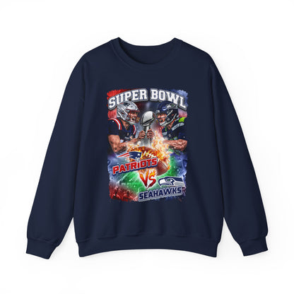 Super Bowl Patriots vs Seahawks Crewneck Sweatshirt - Football Game Day Fan Pullover