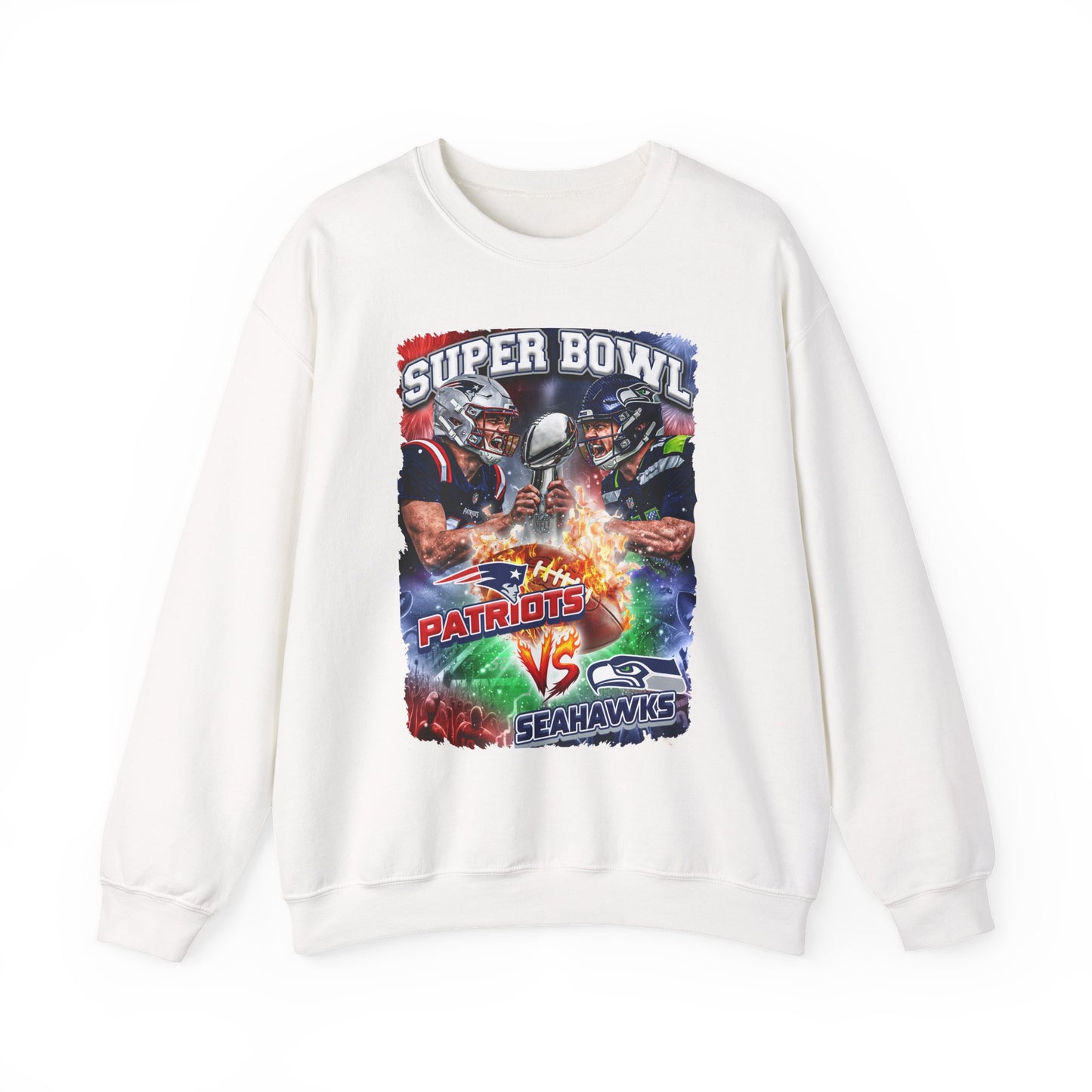 Super Bowl Patriots vs Seahawks Crewneck Sweatshirt - Football Game Day Fan Pullover