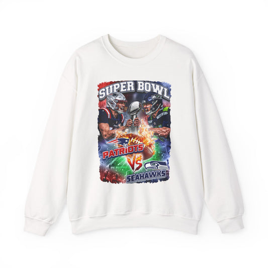 Super Bowl Patriots vs Seahawks Crewneck Sweatshirt - Football Game Day Fan Pullover