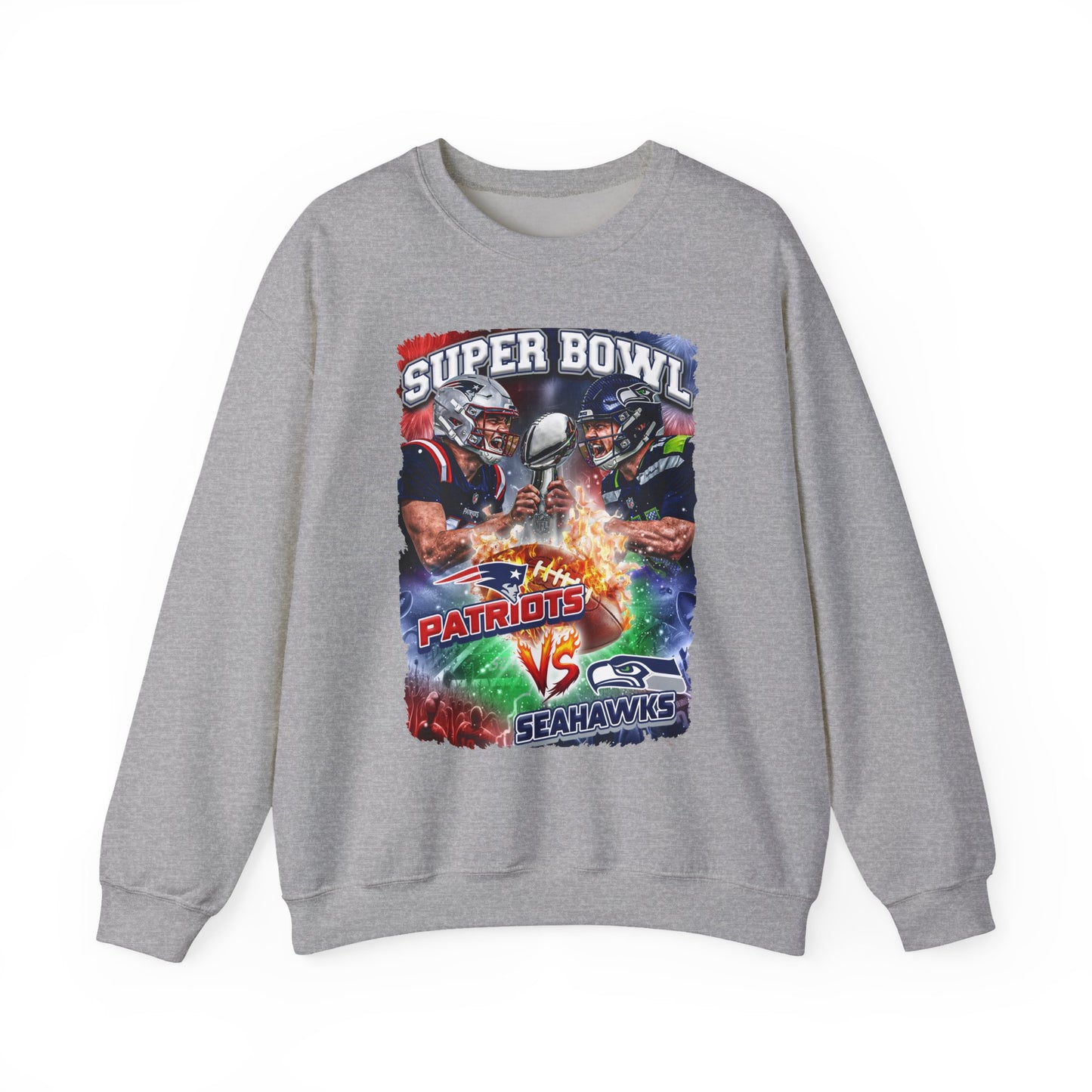 Super Bowl Patriots vs Seahawks Crewneck Sweatshirt - Football Game Day Fan Pullover