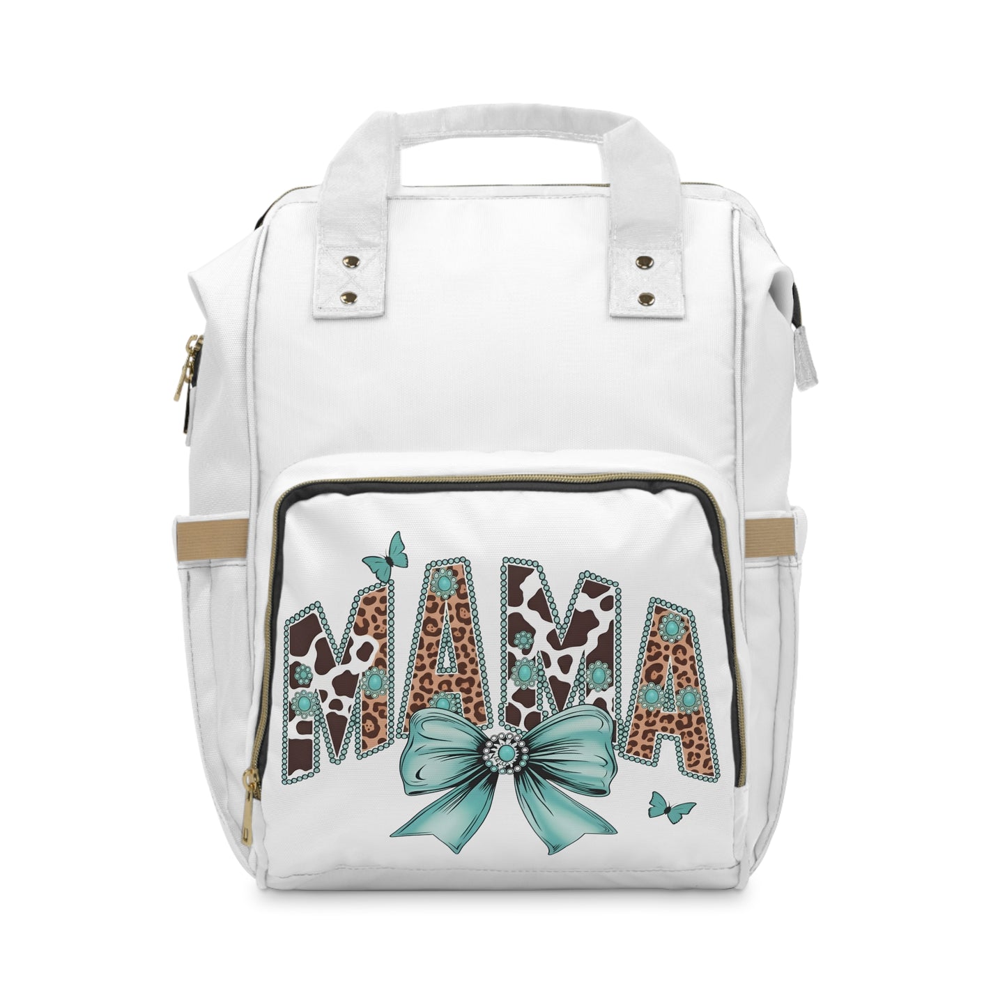 Mama Diaper Backpack — Leopard Print & Teal Bow Baby Bag