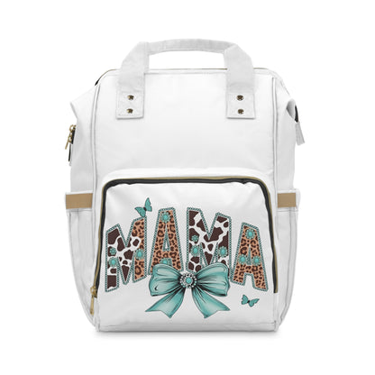 Mama Diaper Backpack — Leopard Print & Teal Bow Baby Bag