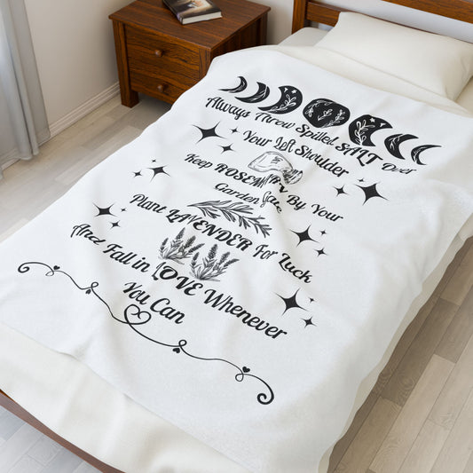 Boho Velvet Throw Blanket with Positive Affirmation Quotes, Cozy Home Decor, Gift for Her, Astrology Lover, Housewarming Present