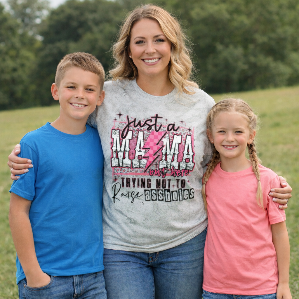 "Just a Mama Trying Not to Raise Assholes"  Graphic Tee