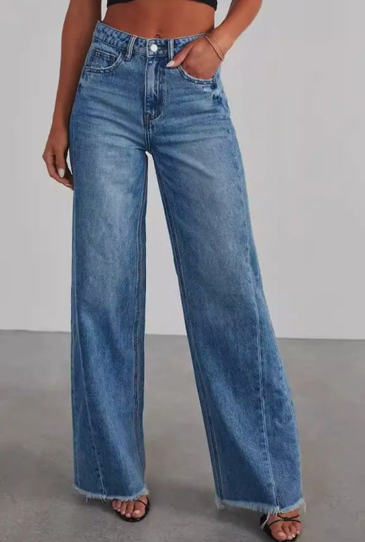High Waisted Denim Wide Leg Jeans